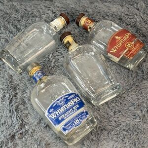 WhistlePig Whiskey Bottles Set of 4 Clear Glass with Cork Tops Bar Decor DIY